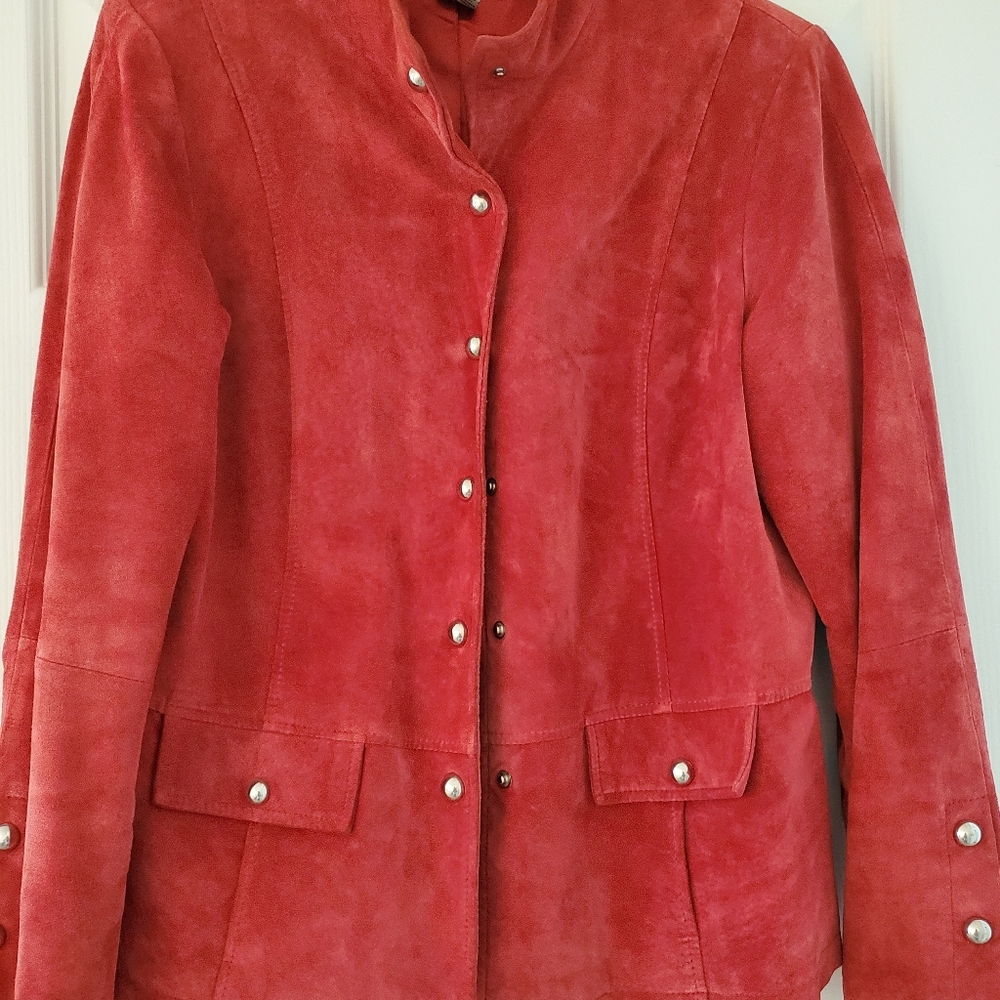 Linea by Louis Dell'Olio Red Suede Blazer with Classic Lapel